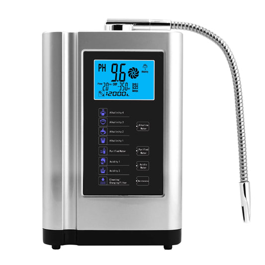 Alka water ionizer, water purifier machine ph 3.5-10.5 alkaline acid water machine,up to -500mv orp, 8000 liters per filter,7 water settings,auto-cleaning,intelligent voice(silver)