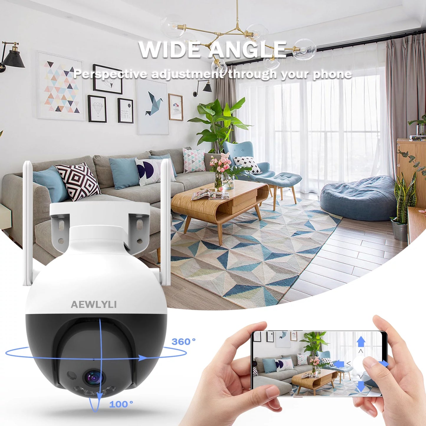 Aewlyli outdoor wireless security camera wifi, 2.4g/2.5k/4mp color night vision,spotlight & siren,360° view,home camera with motion detection