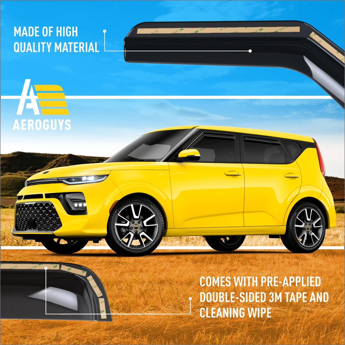 Aeroguys in-channel window deflectors extra durable window visors rain guards fit for kia soul 2020-2024, sun visors, wind vent visors, car accessories- 4pcs. ag0284