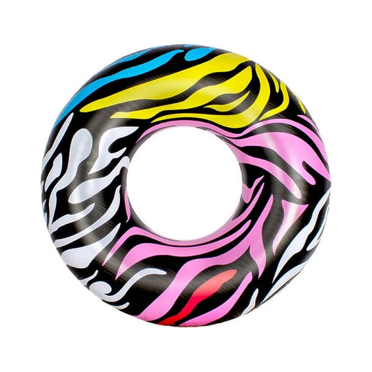 Swim central 39" multi-color zebra stripes inflatable inner tube ring float