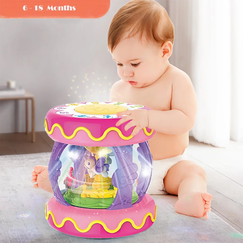 Toys for 1 year old girls, baby toys 6-12 months, rotating light up musical drum toys gift for toddler 1 year old