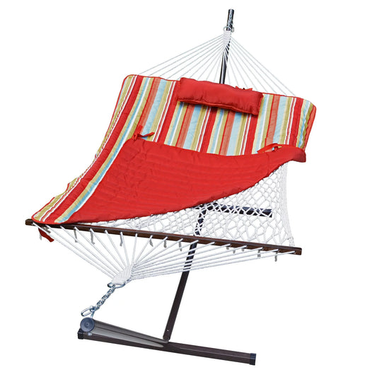 The hamptons collection 144" striped cotton soft comfort hammock with frame