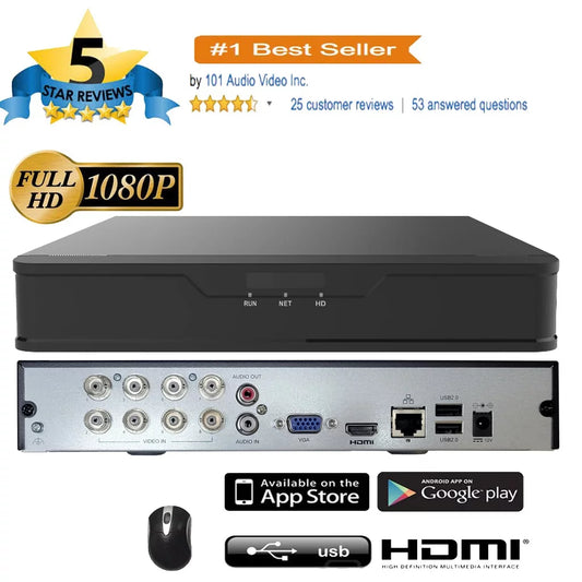 101av dvr 8 channels 1tb hard drive 4mp/1080p h.265/h.264 network video recorder, no built-in poe ports & wifi, hdmi/vga, mobile apps for home/office, supports 10 x 4mp ip cameras