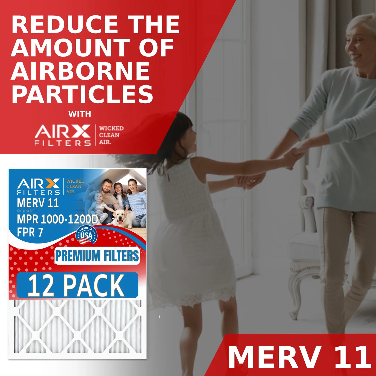 20x25x2 air filter merv 11 rating, 12 pack of furnace filters comparable to mpr 1000, mpr 1200 & fpr 7 - made in usa by airx filters wicked clean air.