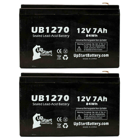 2x pack - compatible upsonic pcm35 battery - replacement ub1270 universal sealed lead acid battery (12v, 7ah, 7000mah, f1 terminal, agm, sla) - includes 4 f1 to f2 terminal adapters