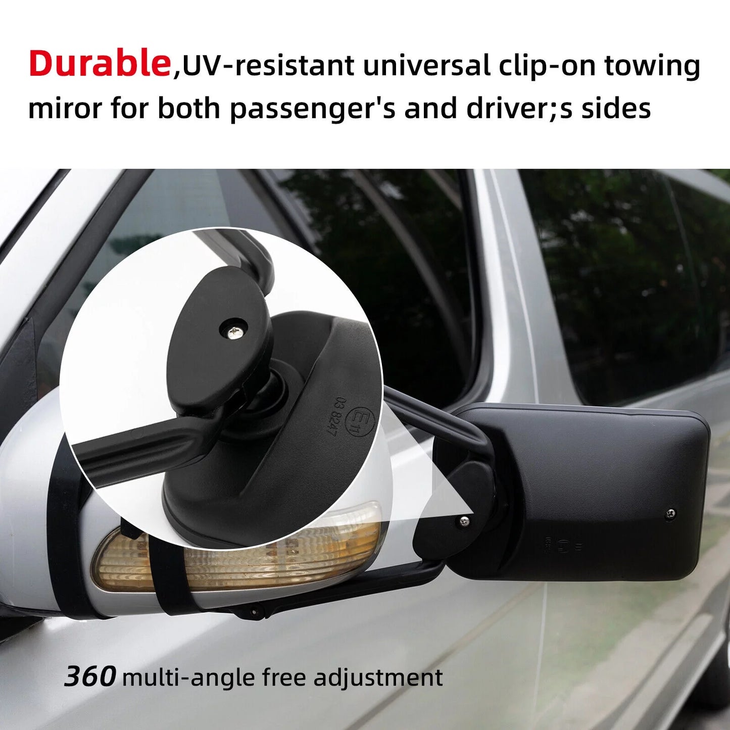 Xukey 2x universal adjustable trailer dual tow mirror extension car blind spot w/strap fit for pickup truck