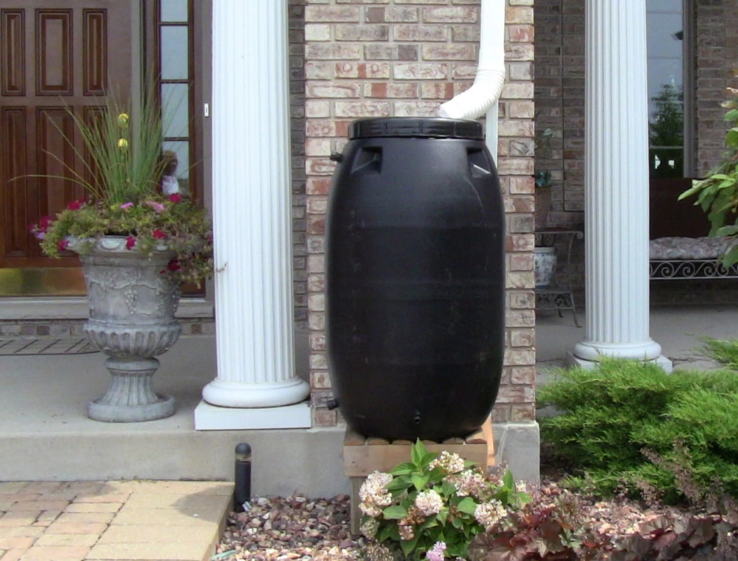 Upcycle products 55 gallon black rain barrel