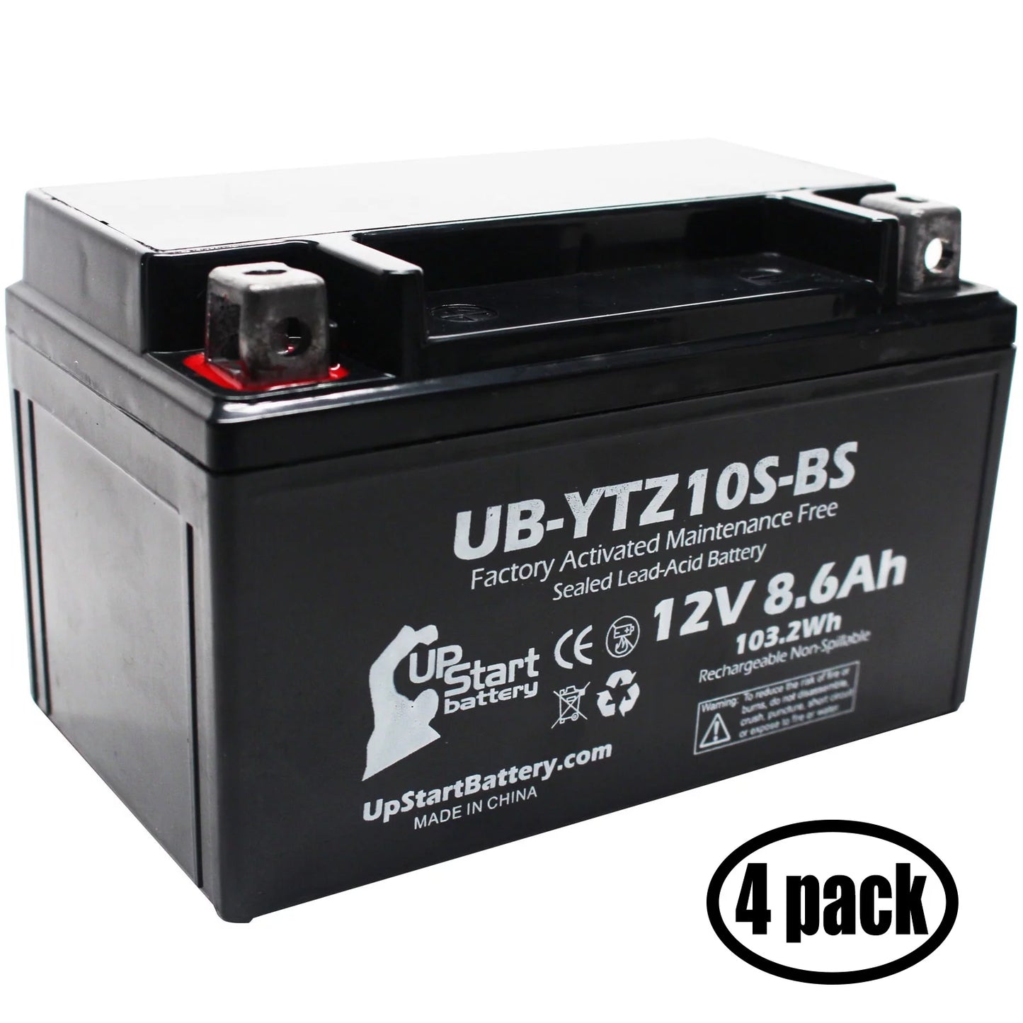 4-pack upstart battery replacement for 2010 yamaha yfm35r raptor 350cc factory activated, maintenance free, atv battery - 12v, 8.6ah, ub-ytz10s-bs