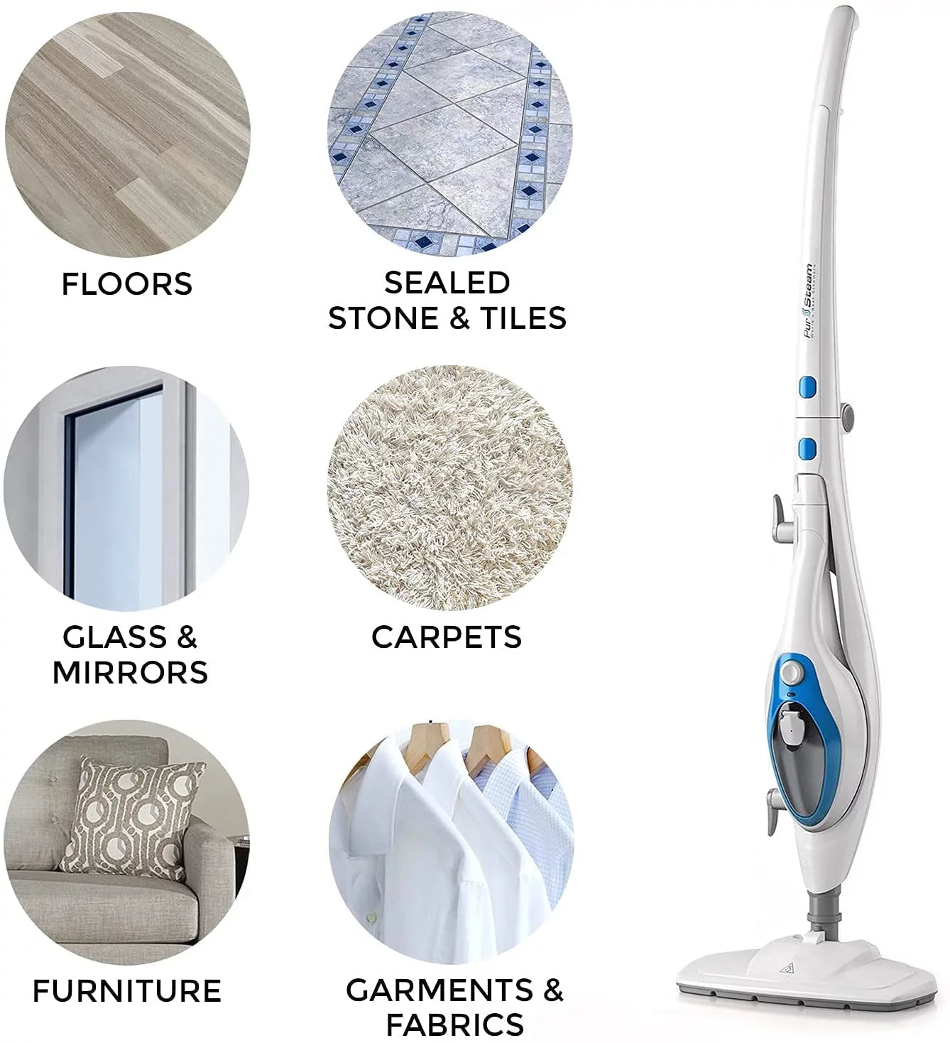 Steam mop cleaner 10-in-1 with convenient detachable handheld unit use on laminate, carpet