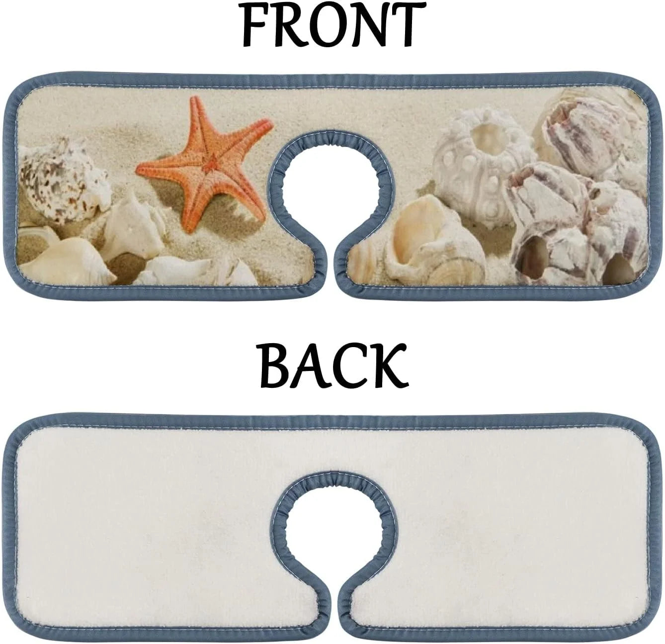 Bestwell 3pcs faucet absorbent mat, sea beach starfishes summer washable sink splash guard drip catcher, kitchen bath countertop sinkmat microfiber drying mats