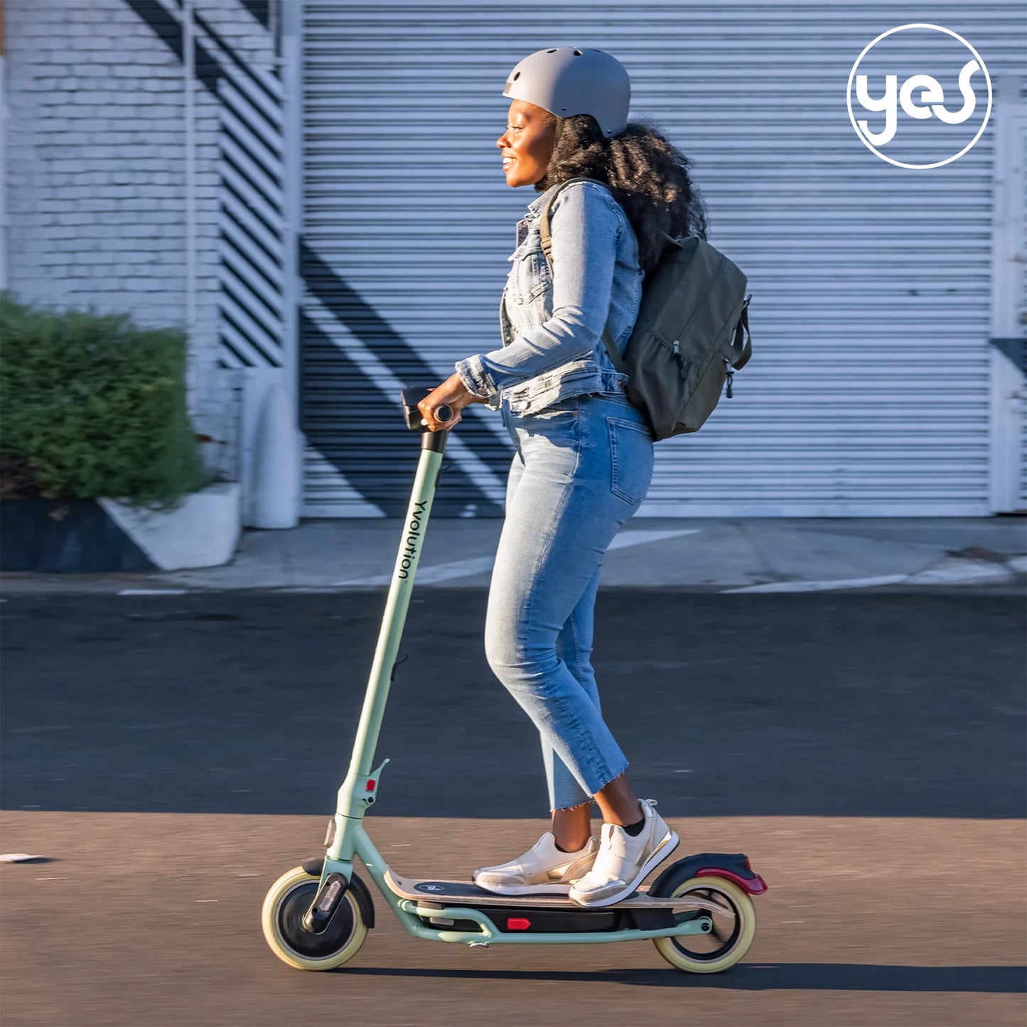 Yvolution yes electric scooter for adults (green) led display, foldable design