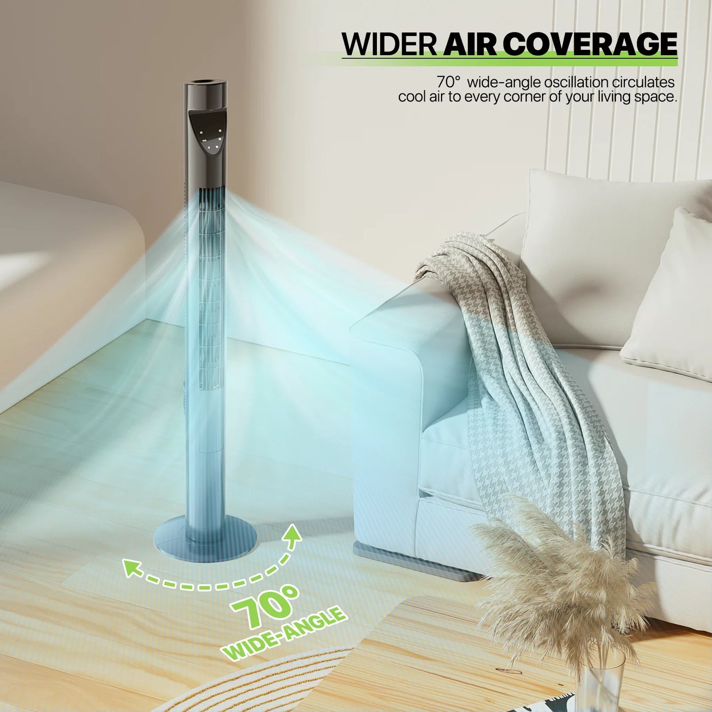 3-speeds tower fan w/remote & led 47"oscillating bladeless low noise fan usa