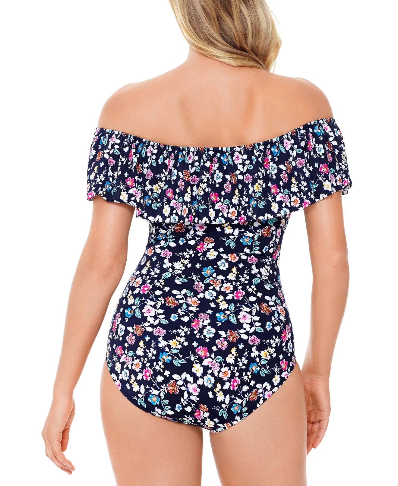 Swim solutions womens swim one piece vintage ditsy floral   blue 14