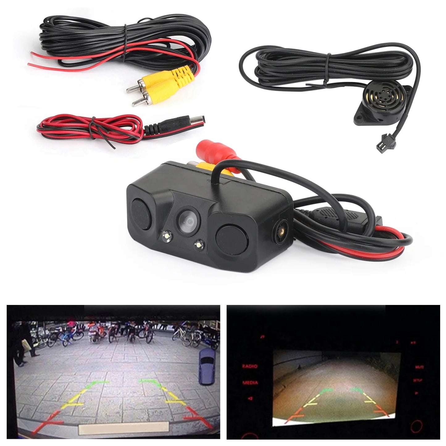 3in1 170° car reverse rear view camera backup radar parking sensor camera