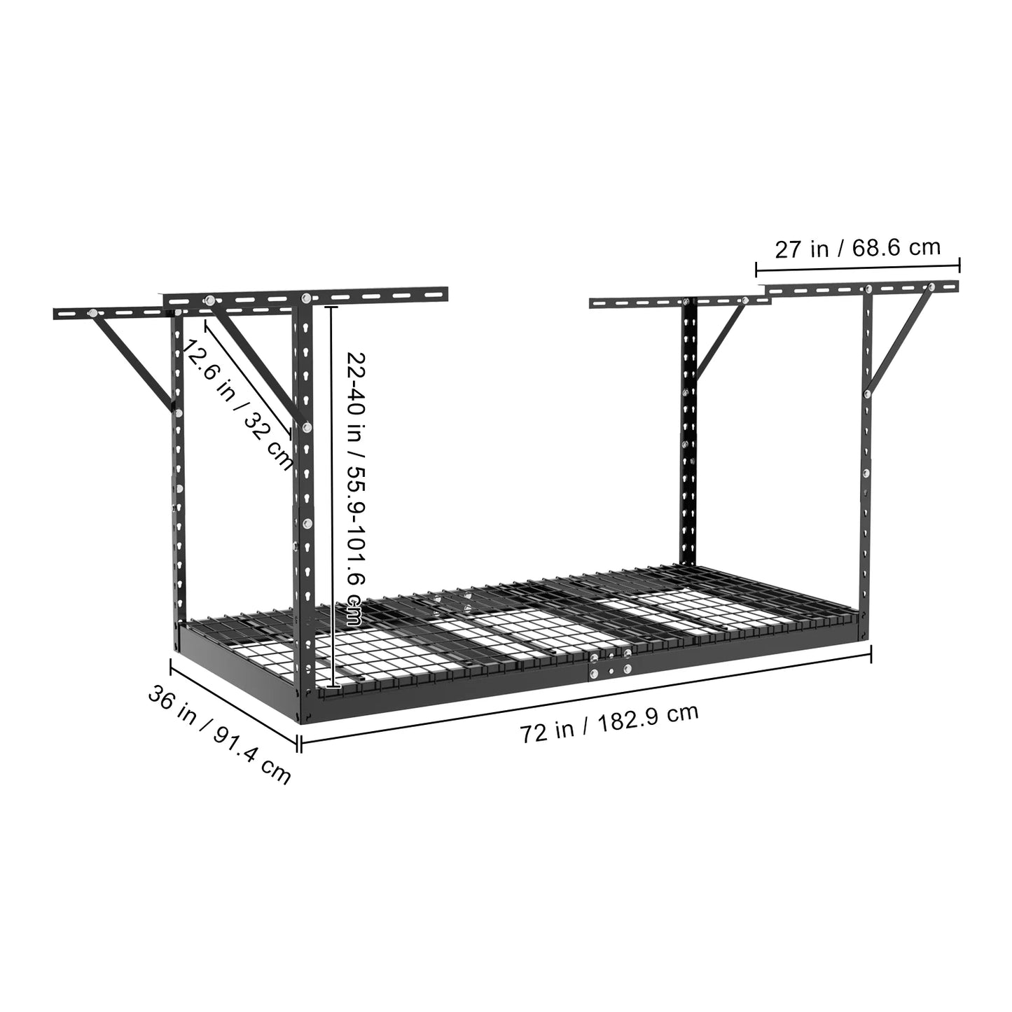 Vevor overhead adjustable garage storage rack 36x72in ceiling rack 550lbs black