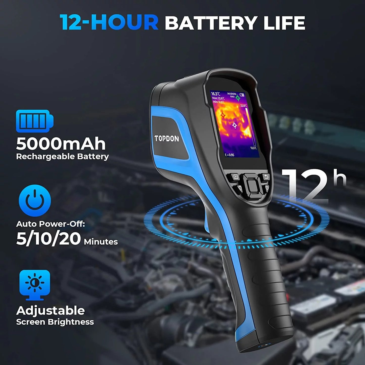 Thermal imaging camera, topdon tc004 256 x 192 ir high resolution 12-hour battery life thermal camera handheld infrared camera