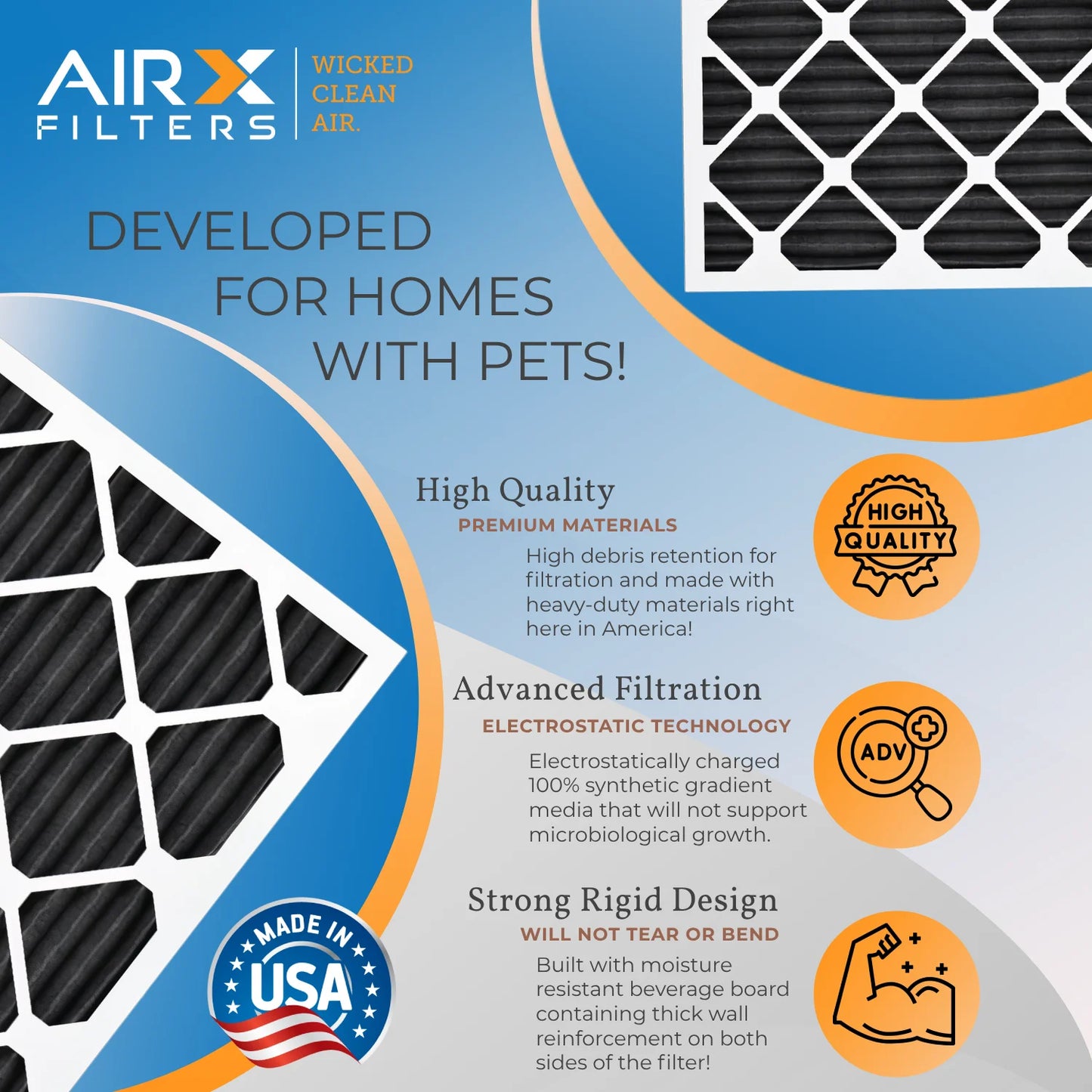 16x25x1 air filter odor eliminator carbon filter merv 8 comparable to mpr 700 & fpr 5 ac hvac premium usa made 16x25x1 furnace filters by airx filters wicked clean air. 6 pack