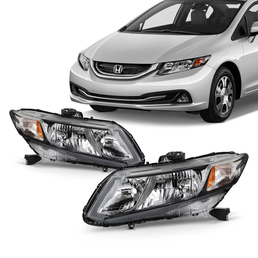 Akkon - fits 2012 2013 2014 2015 honda civic sedan 12-13 coupe [halogen type] chrome headlights pair headlamps left+right