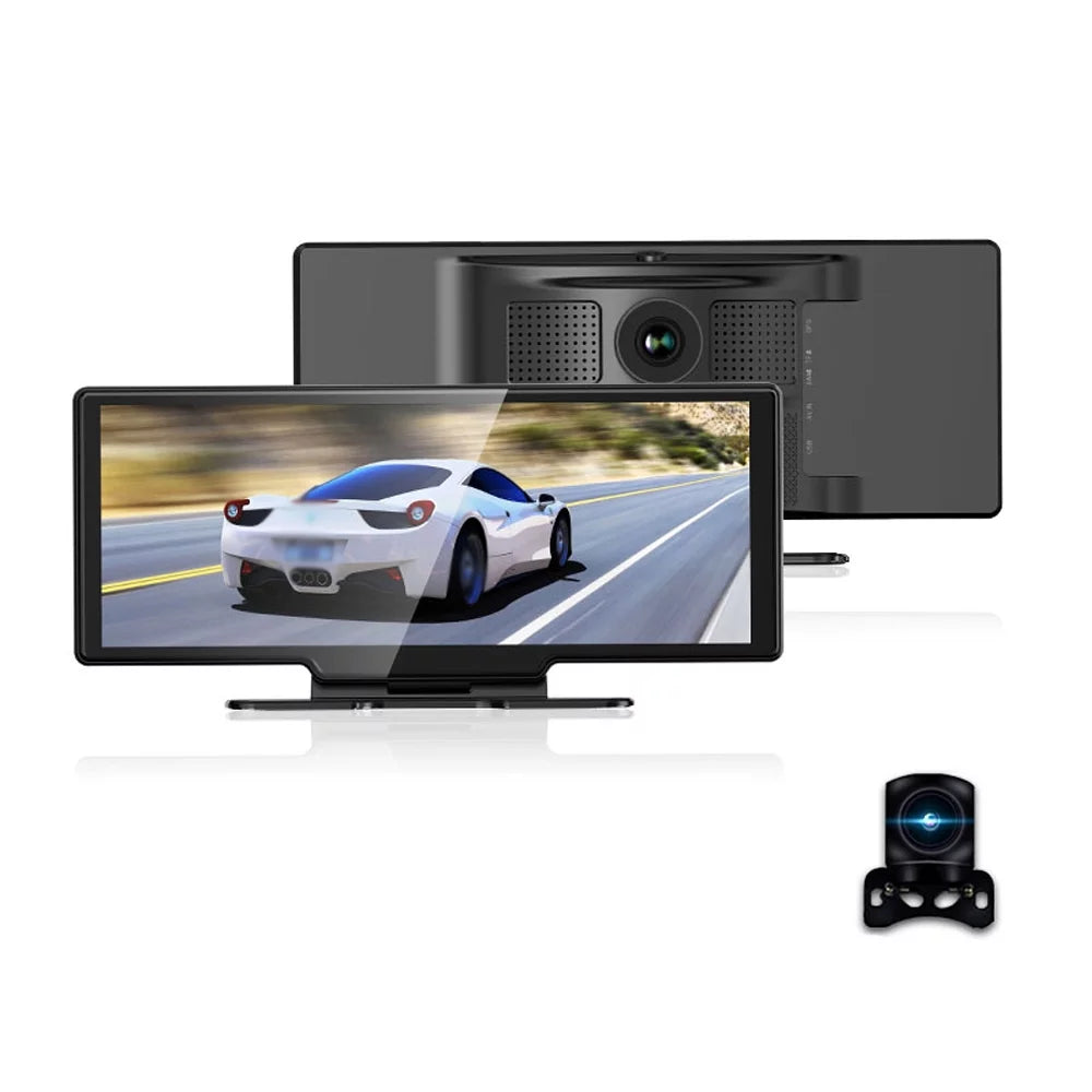 4k dvr dash front & rear driving recorder, 10.26 inch touchscreen, wifi, g-sensing, loop recording, hands-free calling dash camera for carplay android auto