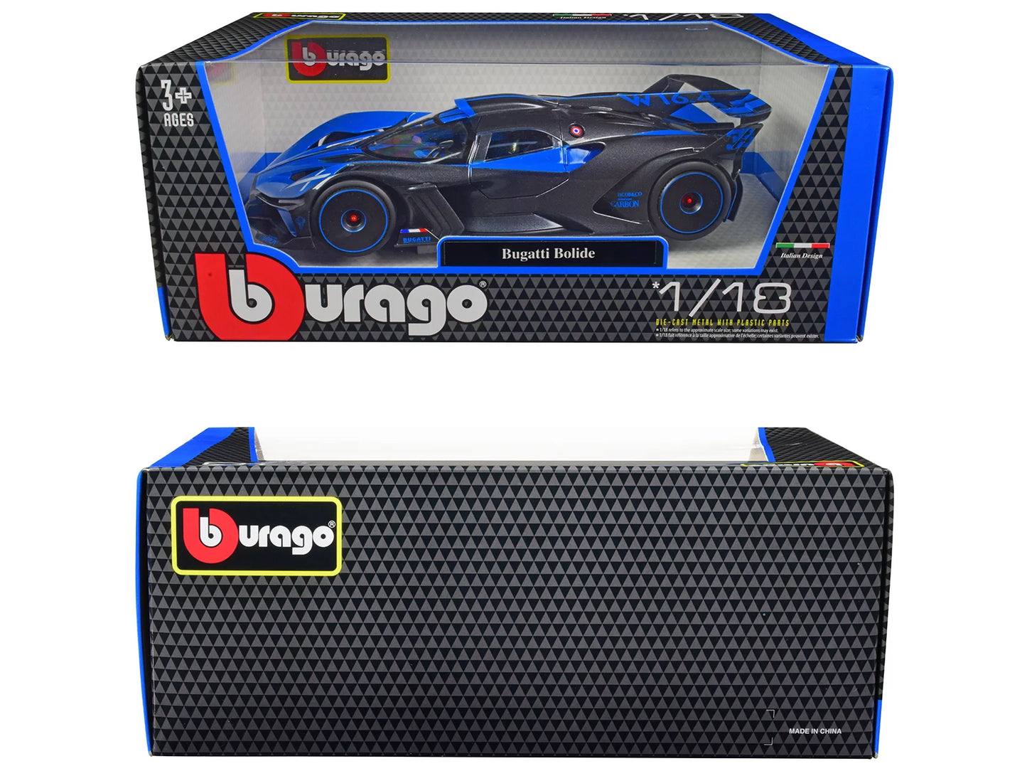 Bburago 11047bl bugatti bolide blue & carbon gray 1-18 diecast model car