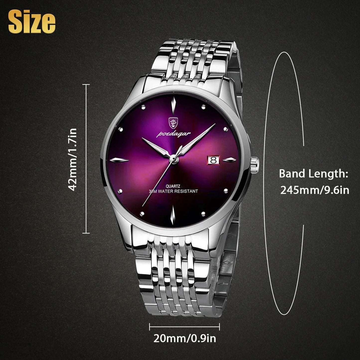 Waterproof men's luminous watch classic stainless steel quartz luxury wristwatch