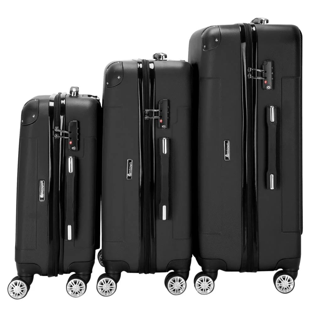 Winado 3 pcs abs luggage travel set bag trolley suitcase black