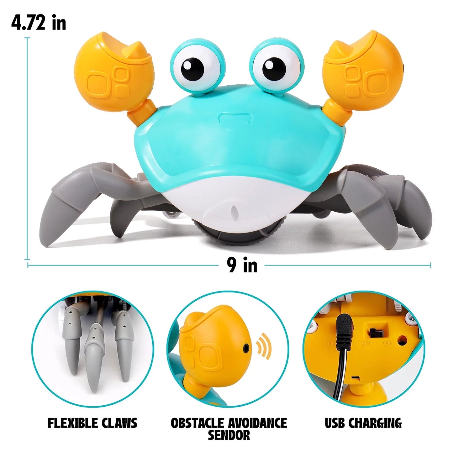 Aura beautiful crawling crab with music and light for little kids 6-12 years and toddlers 0-6 months tummy time, learning crawl and cognitive development - kids favorite entertaining gift