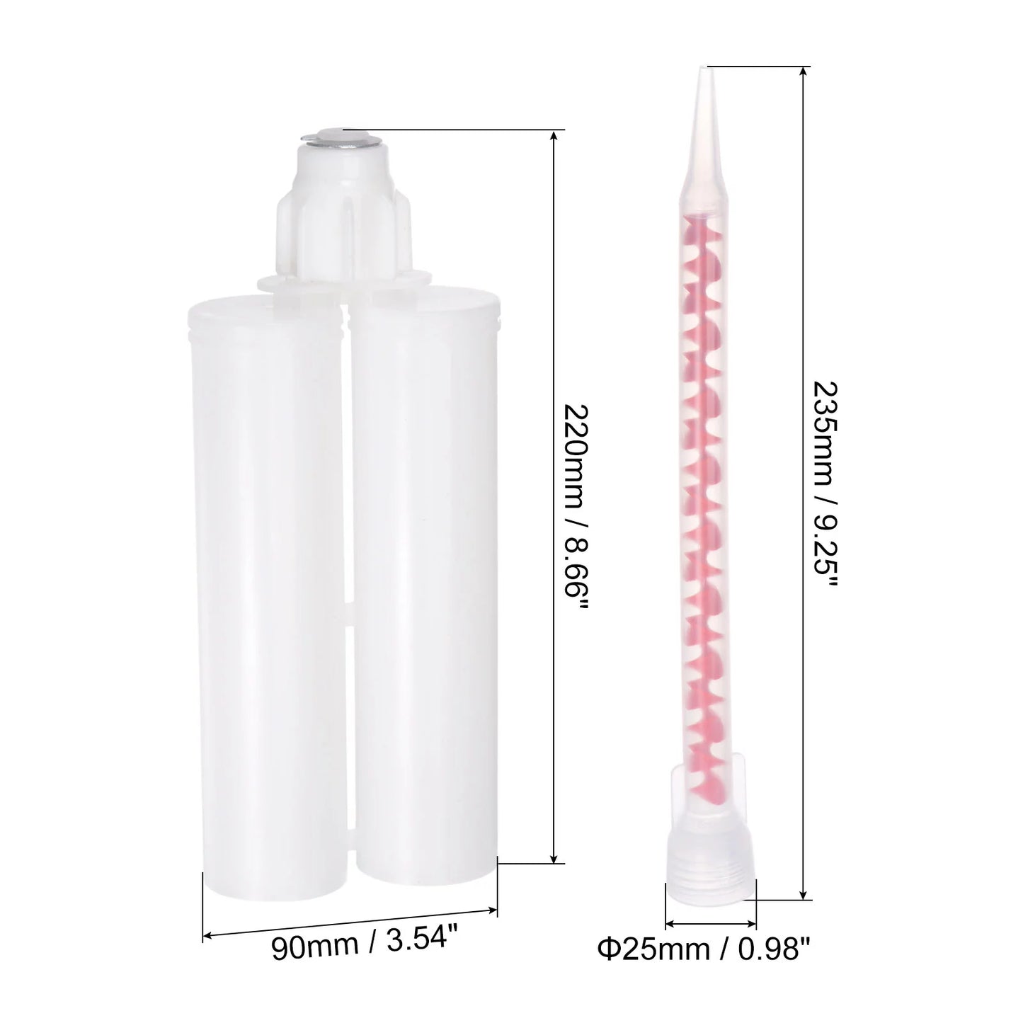 Uxcell 2pack epoxy gun adhesive cartridge, plastic dual glue cartridge with mixing tube for 400ml/13.5oz 1:1