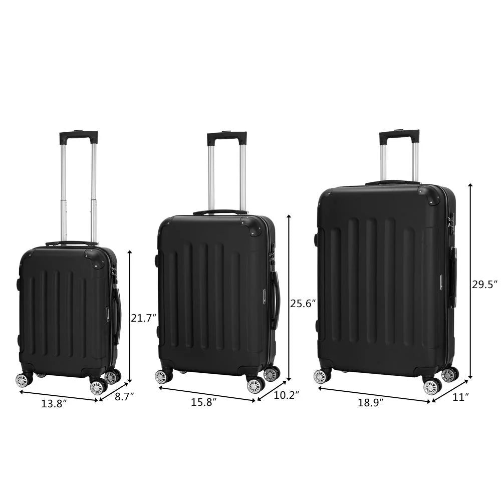 Winado 3 pcs abs luggage travel set bag trolley suitcase black