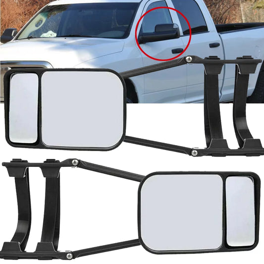 Xukey 2x universal adjustable trailer dual tow mirror extension car blind spot w/strap fit for pickup truck