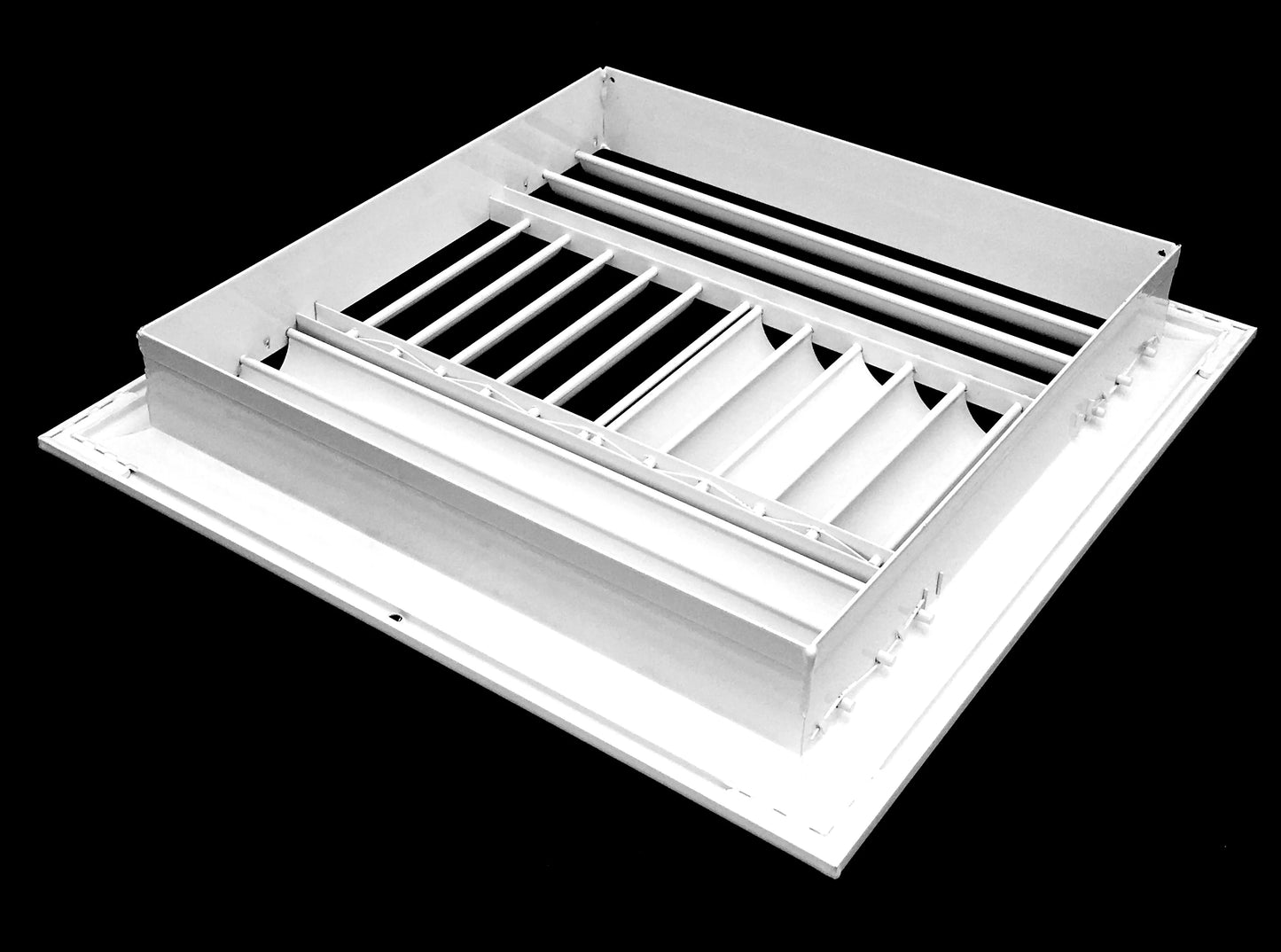 16"w x 16"h 4-way aluminum curved blade adjustable air supply hvac diffuser - full control vertical/horizontal airflow direction - vent duct cover outer dimensions: 17.65"w x 17.65"h