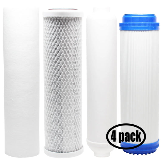 4-pack replacement for filter kit for expres water roalk10dcg ro system - includes carbon block filter, pp sediment filter, gac filter & inline filter cartridge - denali pure brand