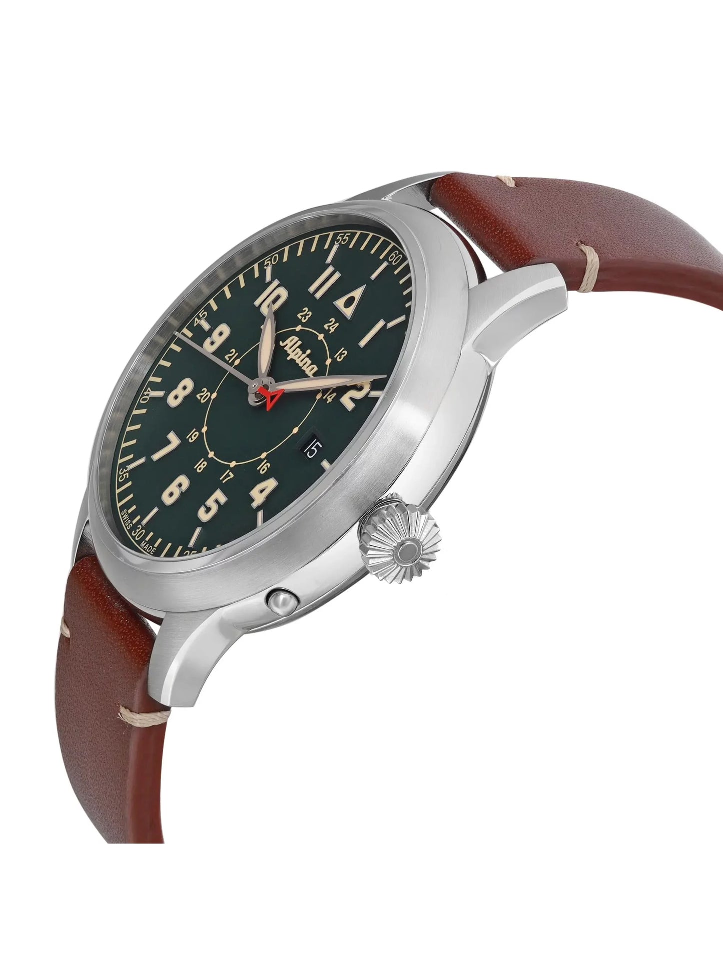 Alpina pilot heritage startimer 44mm steel green dial mens watch al-525kbg4sh6