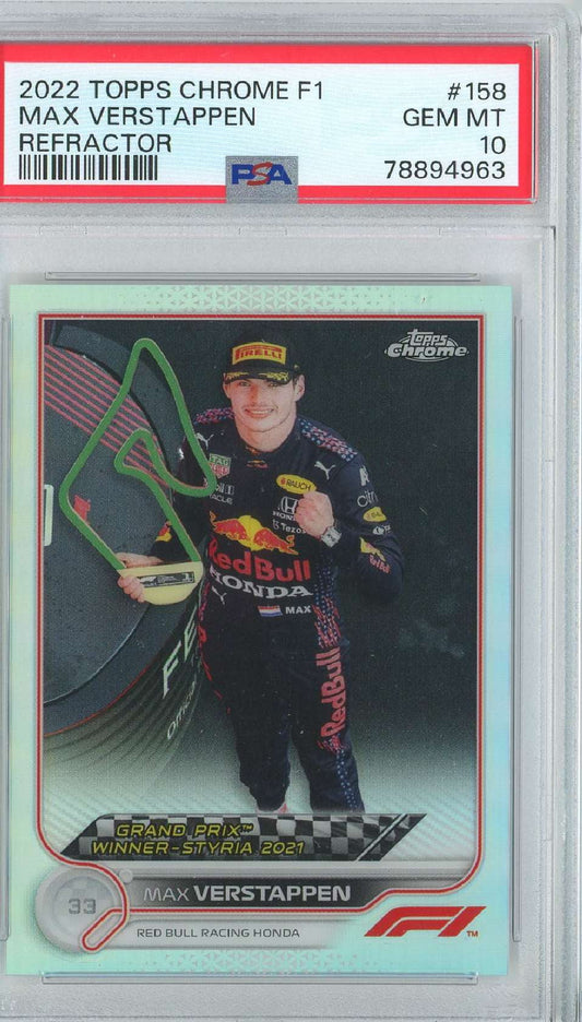 2022 topps chrome f1 max verstappen #158 (refractor psa 10)