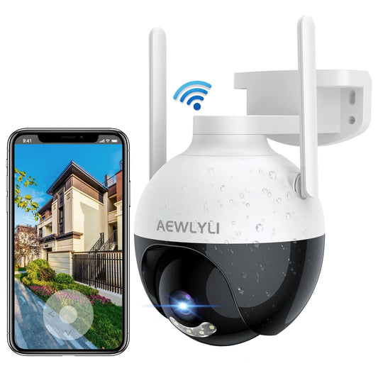 Aewlyli outdoor wireless security camera wifi, 2.4g/2.5k/4mp color night vision,spotlight & siren,360° view,home camera with motion detection