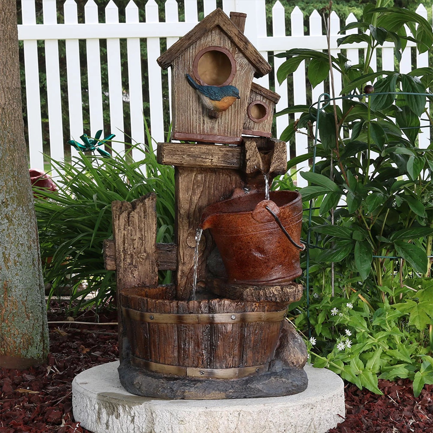 Sunnydaze bluebird house and buckets outdoor fountain - 26"