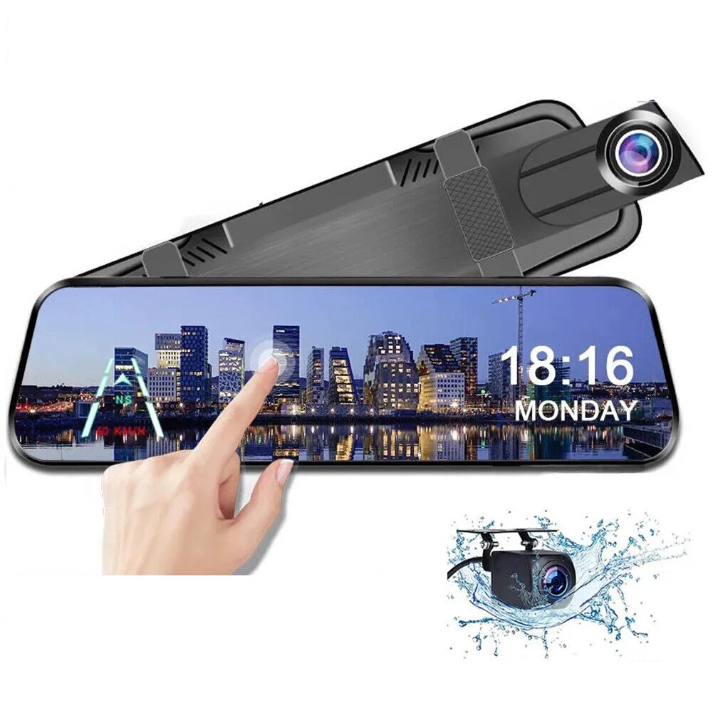 1080p mirror dash cam front rear dual camera 10" ips touch screen 170° wide angle car streaming recorder g-sensor loop recording