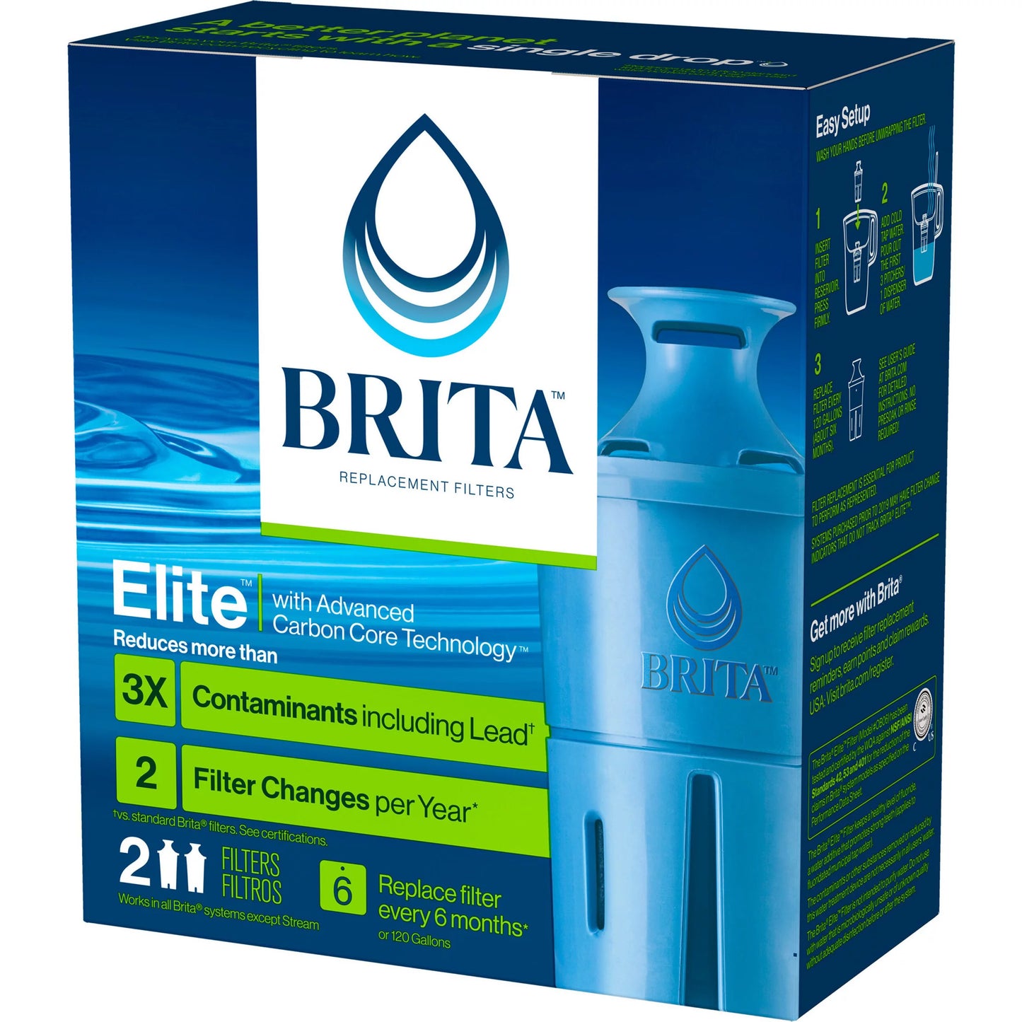 2ct elite replacement water filter for pitchers and dispensers