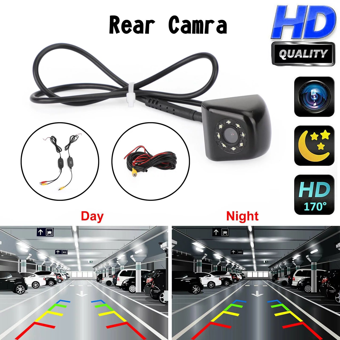 Wireless car rear view reverse backup parking camera waterproof night view cmos