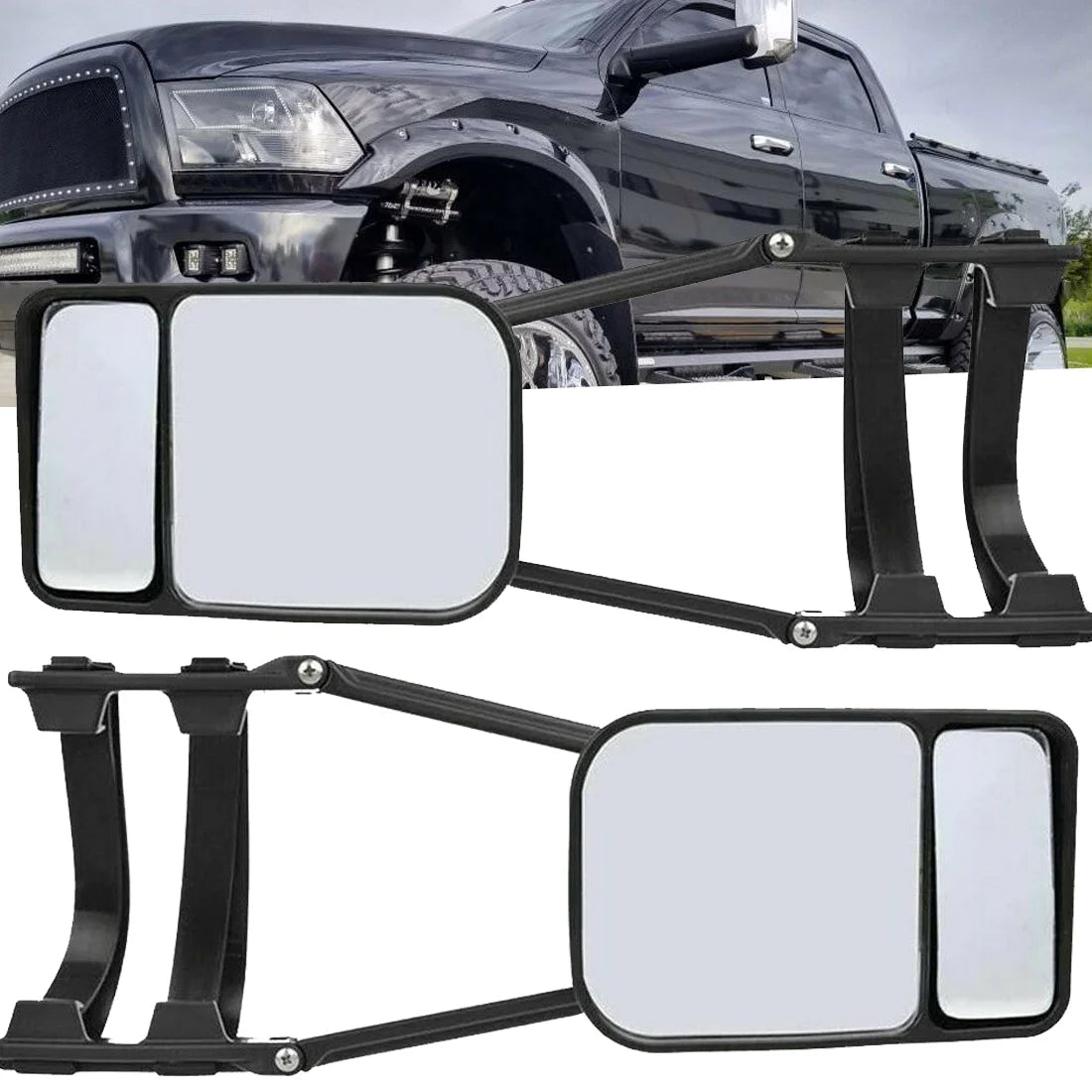 Xukey 2x universal adjustable trailer dual tow mirror extension car blind spot w/strap fit for pickup truck