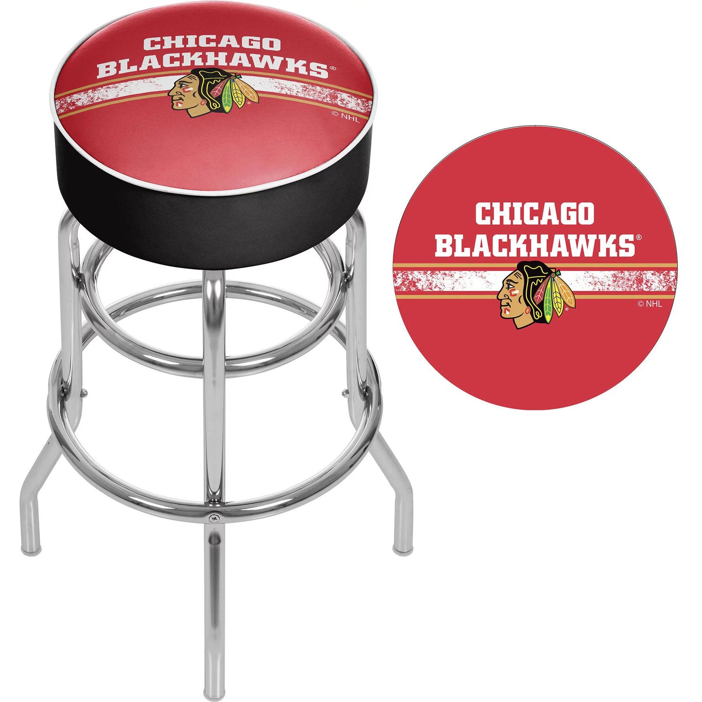 Trademark gameroom chicago blackhawks logo bar stool with padded seat