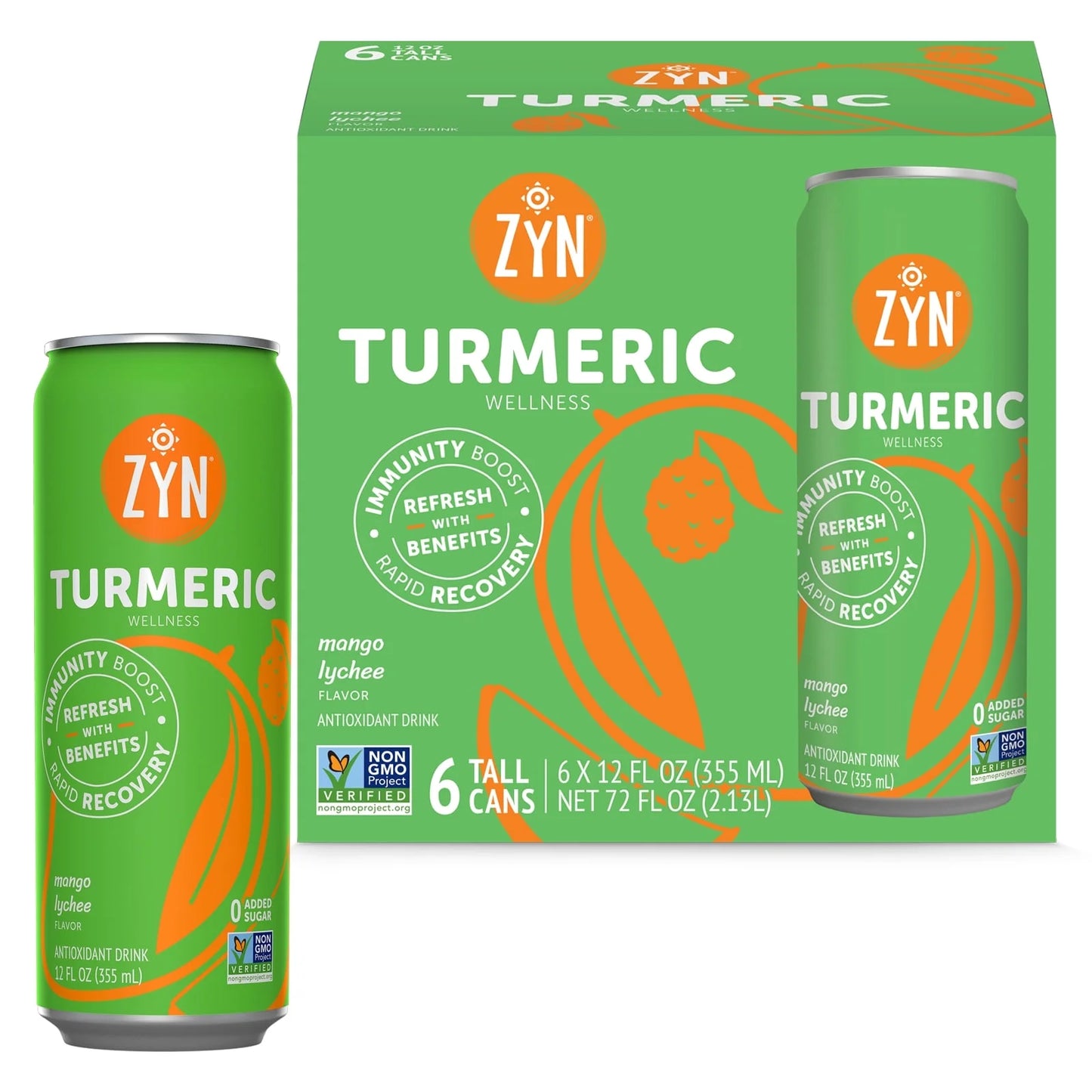 Zyn immunity & recovery turmeric wellness drinks - mango lychee (6 pack)