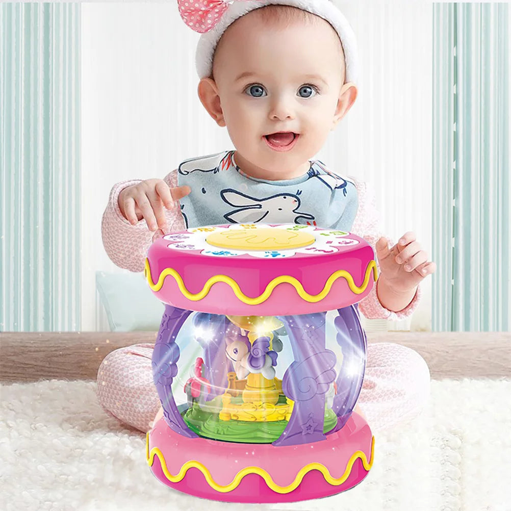 Toys for 1 year old girls, baby toys 6-12 months, rotating light up musical drum toys gift for toddler 1 year old