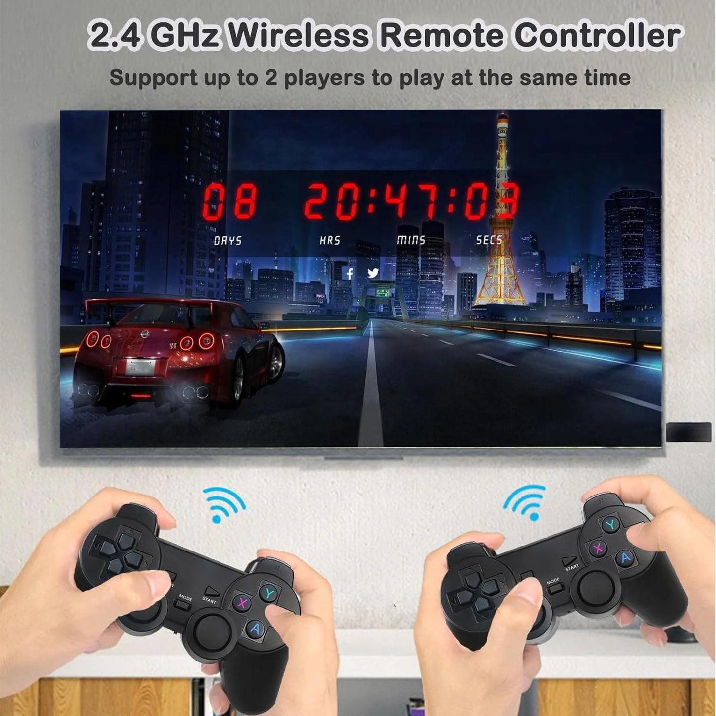 Wireless retro game console, plug and play video game stick built in 20000+ games,9 classic emulators, 4k high definition hd output for tv with dual 2.4g wireless controllers