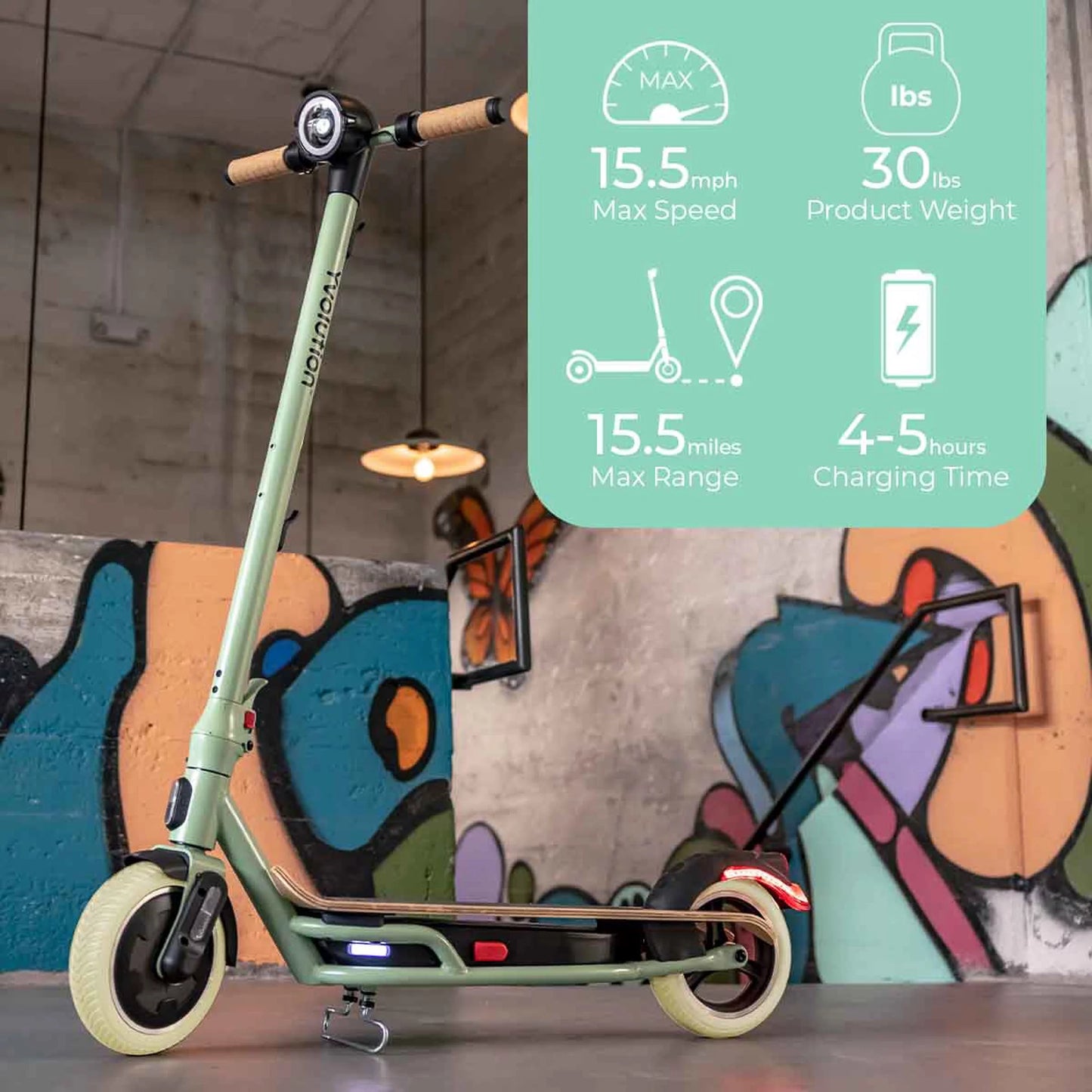 Yvolution yes electric scooter for adults (green) led display, foldable design