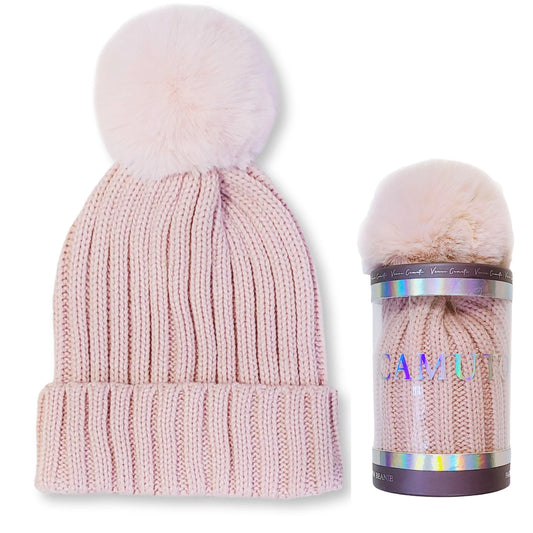 Vince camuto women's faux fur pom beanie winter hat with gift box