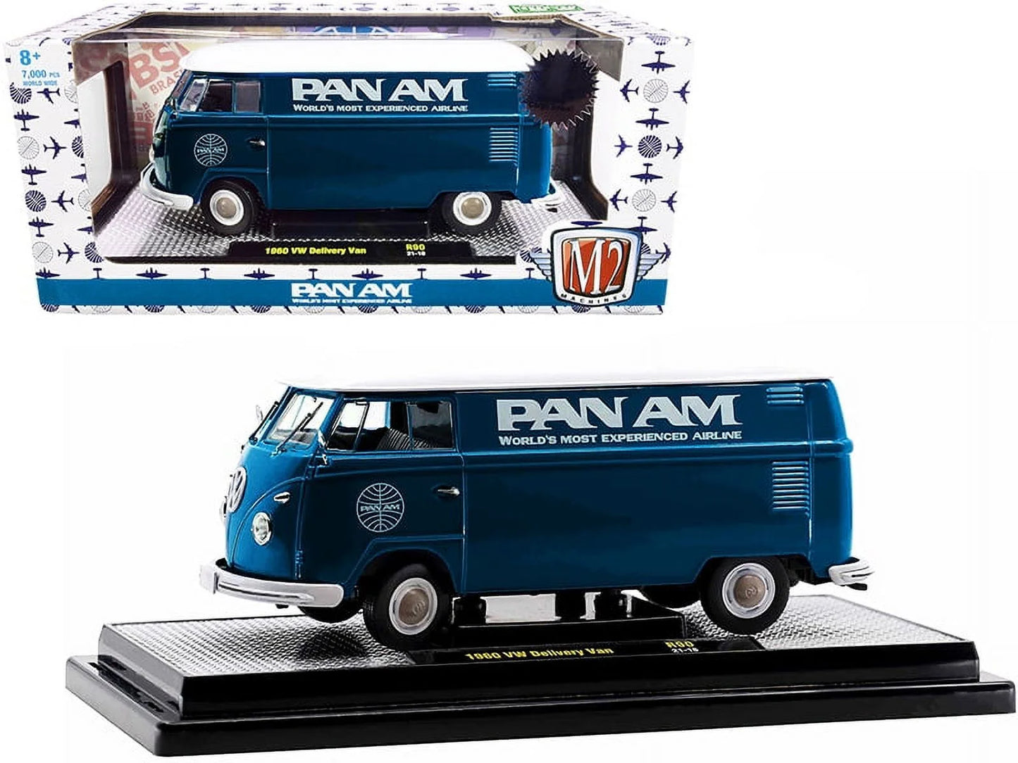 1960 volkswagen delivery van "pan am" turquoise with white top limited edition to 7000 pieces worldwide 1/24 diecast model by m2 machines