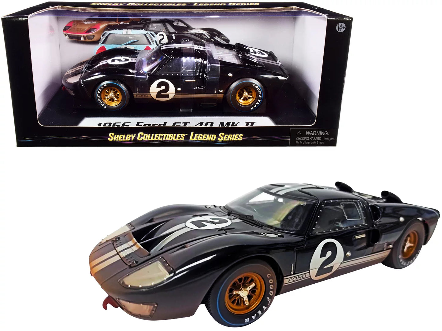 1966 ford gt-40 mk ii #2 black with silver stripes after race (dirty version) 1/18 diecast model car by shelby collectibles