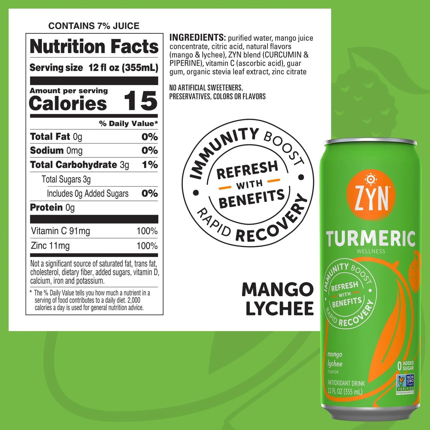 Zyn immunity & recovery turmeric wellness drinks - mango lychee (6 pack)