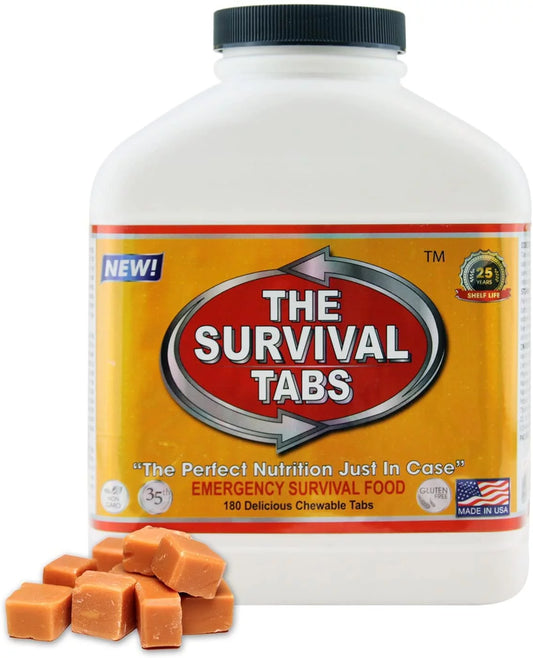 Survival tabs - 15-day food supply-emergency survival food mre for camping biking, disaster preparedness gluten-free non-gmo 25 years shelf life (1 bottle x 180 tabs/butterscotch)